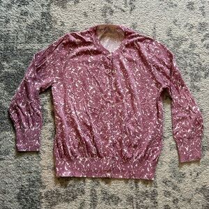 J Crew factory light weight mauve and cream patterned buttoned cardigan Size L